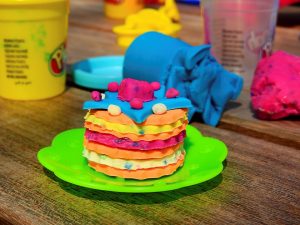 Colorful stack of Playdough shapes
